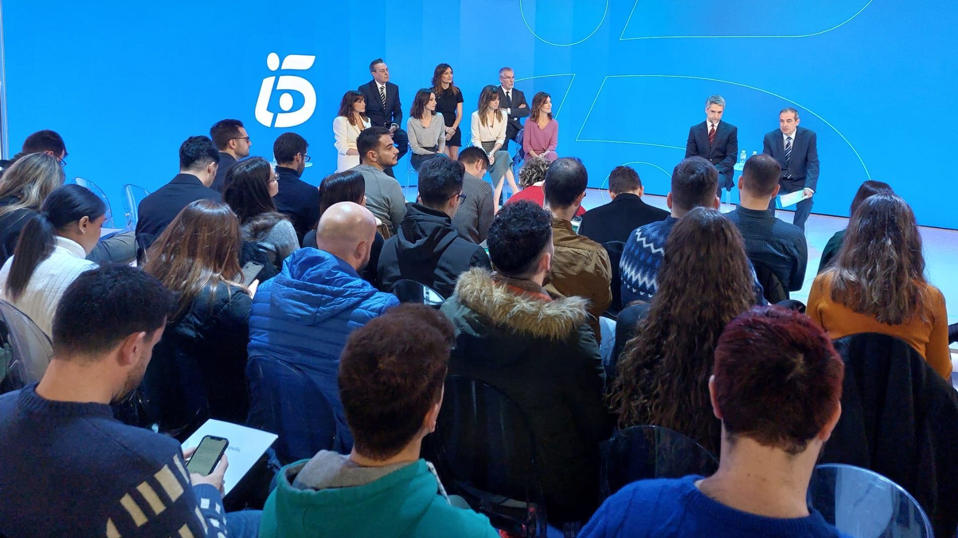 Un momento de la rueda de prensa de la presentación de los nuevos Informativos Telecinco.