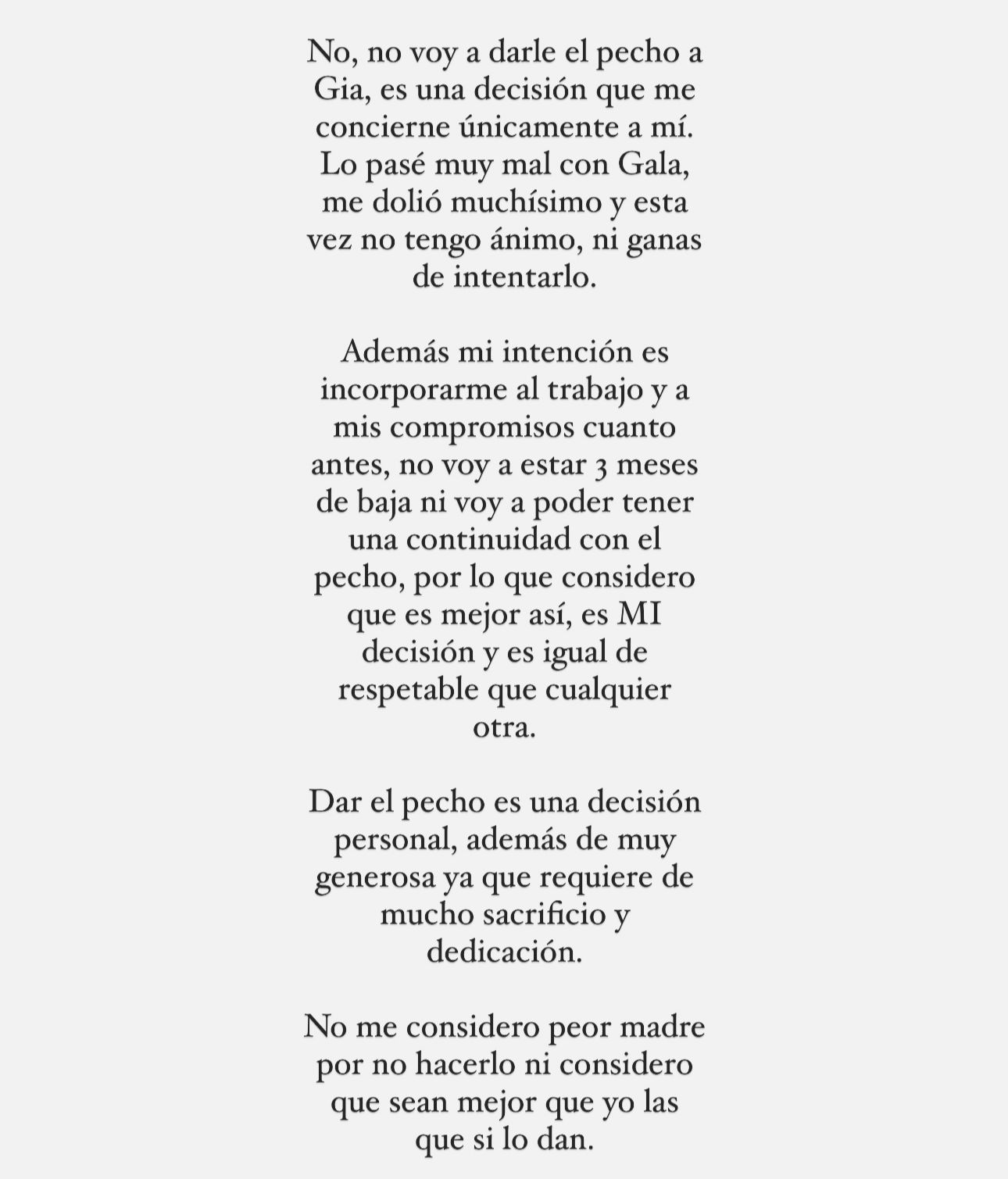 El comunicado de Violeta Mangriñán sobre la lactancia de Gia