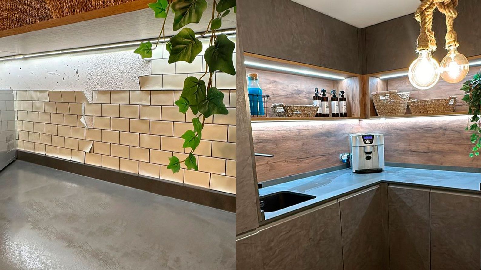 Noemí Salazar enseña el antes y el después de la cocina que tiene en el sótano de su casa