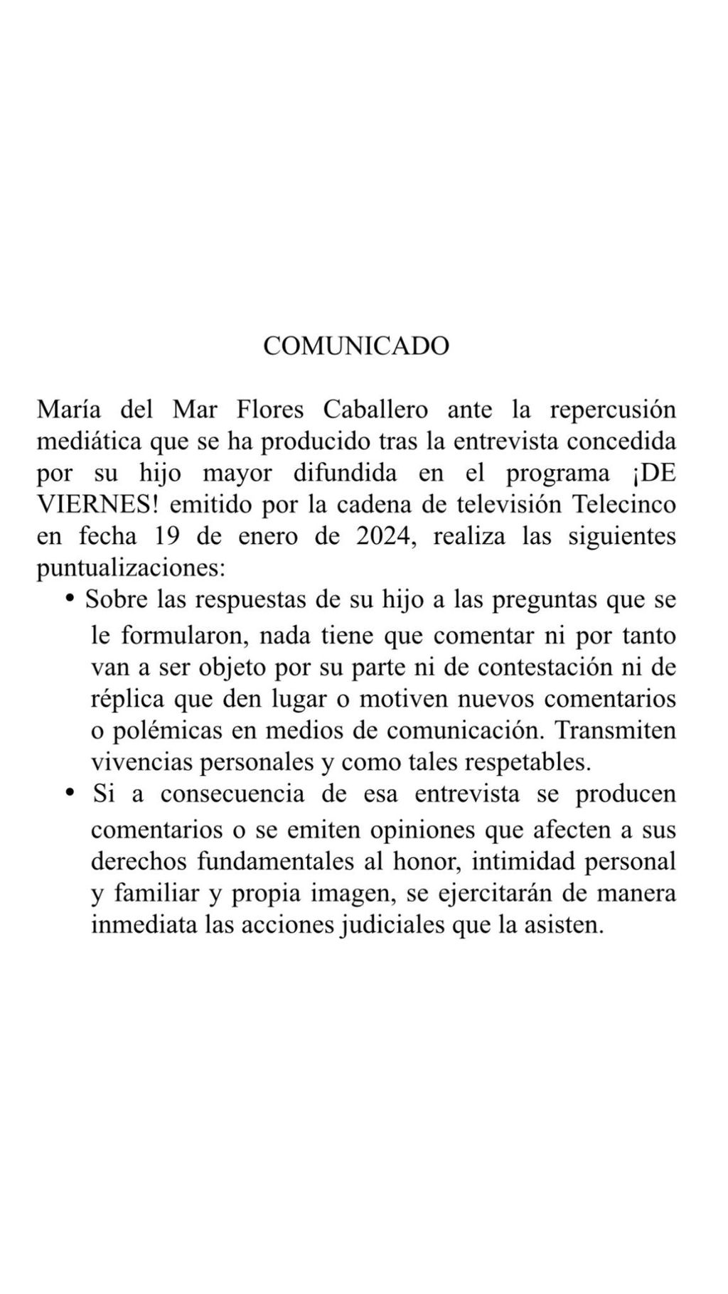 El comunicado de Mar Flores