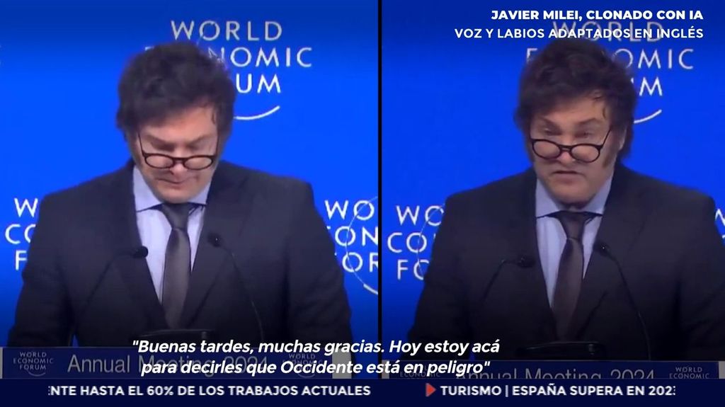 El discurso de Javier Milei en Davos sorprende por el doblaje de su labios por la IA