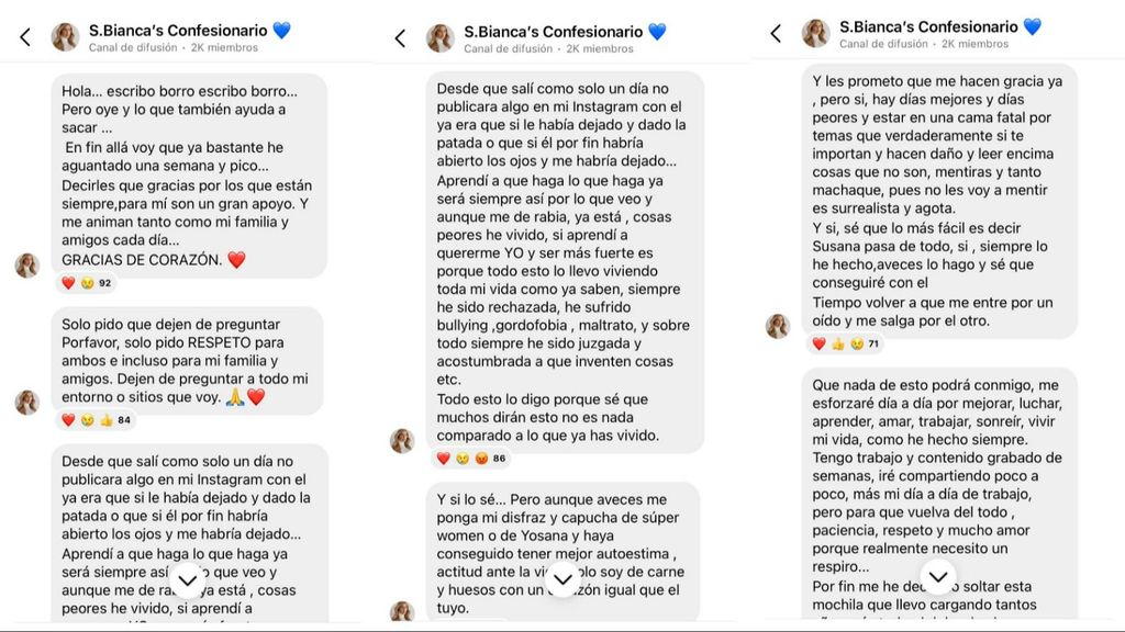 Primera parte del comunicado de Susana Bianca