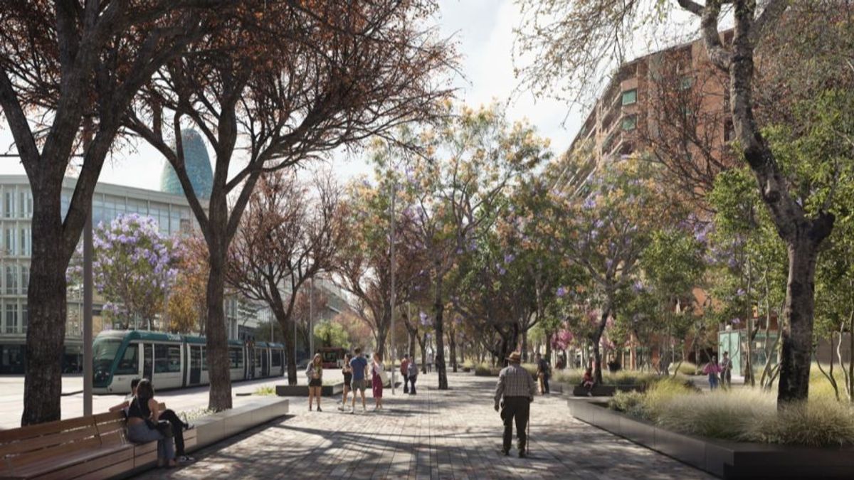 Recreación del nuevo paseo verde en la Gran Via hasta el parque de las Glòries. /