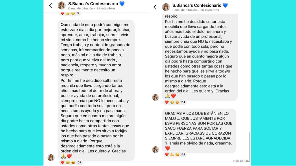 Segunda parte del comunicado de Susana Bianca