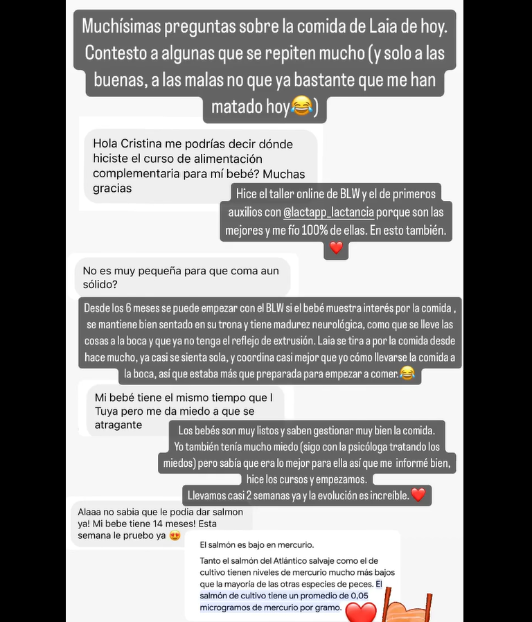 Cristina Pedroche responde a las dudas sobre el BLW
