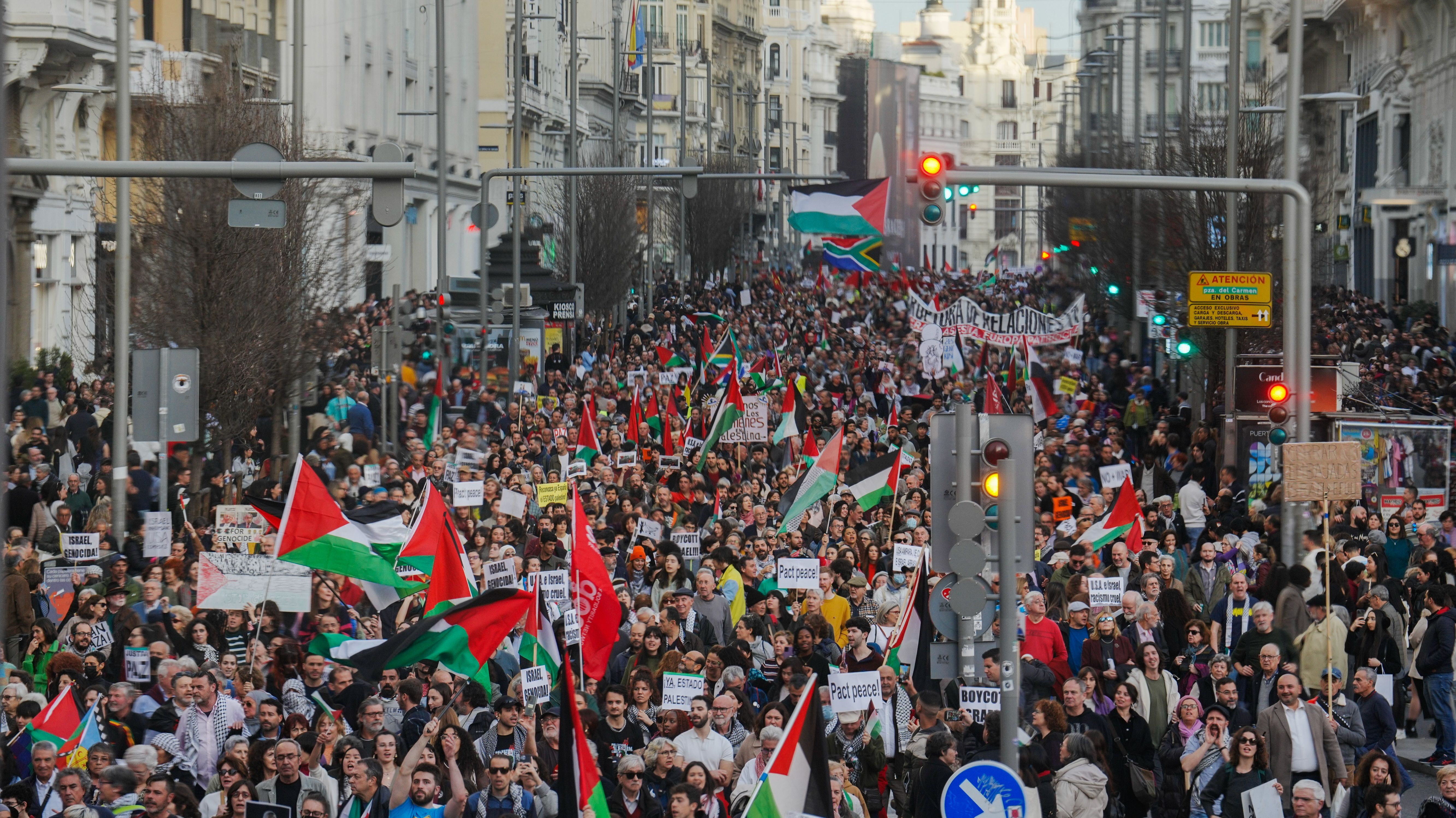 Miles de personas se manifiestan en Madrid por el alto al fuego en Palestina: "No es una guerra, es un genocidio" Miles de personas se manifiestan en Madrid por el alto al fuego en Palestina: "No es una guerra, es un genocidio"