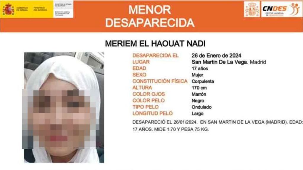 Encuentran a Meriem El Haouat Nadi, una menor de 17 años desaparecida en San Martín de la Vega, Madrid