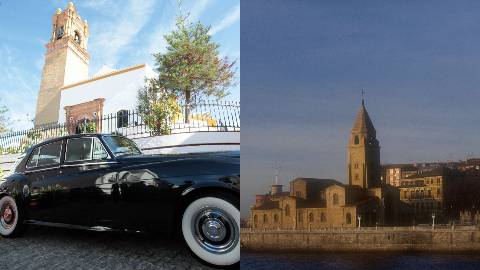 A la izquierda, el santuario de Mairena del Alcor, y a la derecha, la Iglesia de Gijón