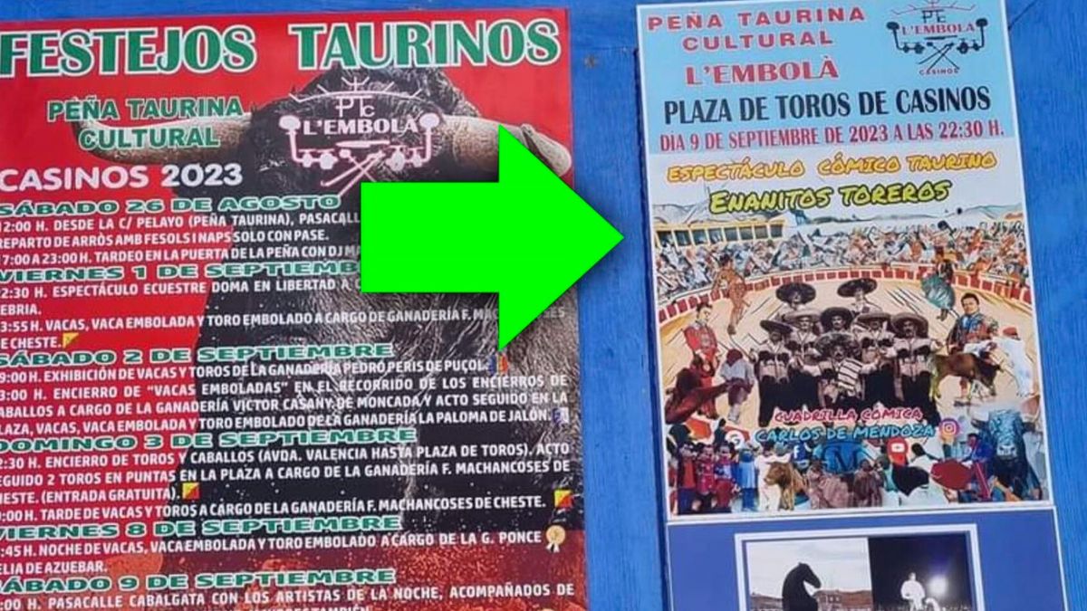 Cartel del espectáculo con enanitos toreros en Casinos