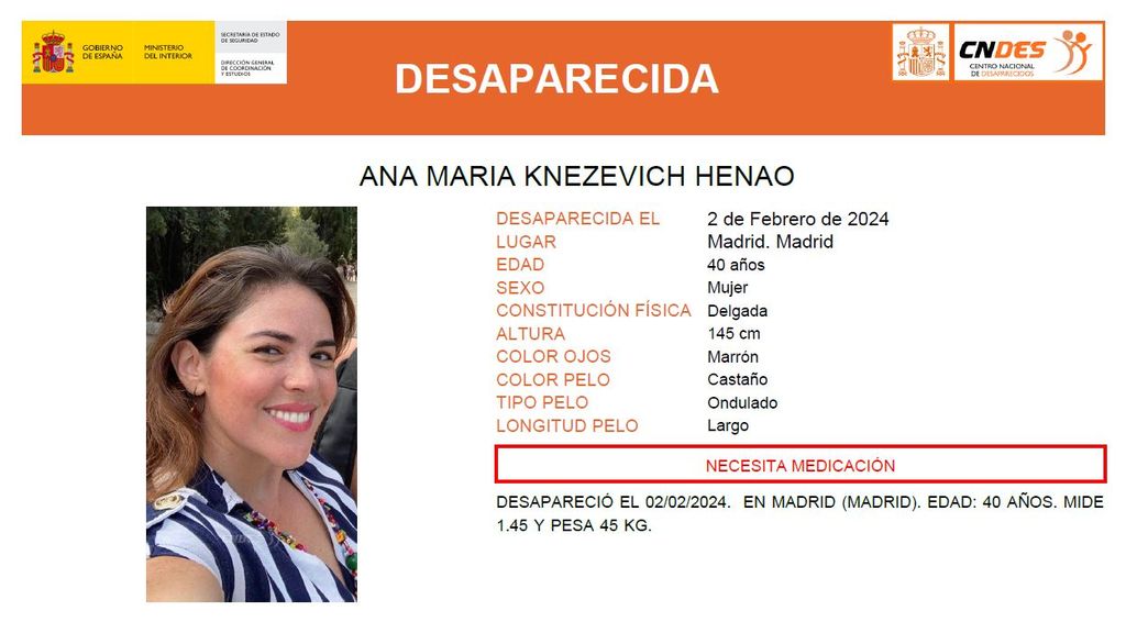 Los datos que el Centro Nacional de Desaparecidos está difundiendo de Ana Knevevich