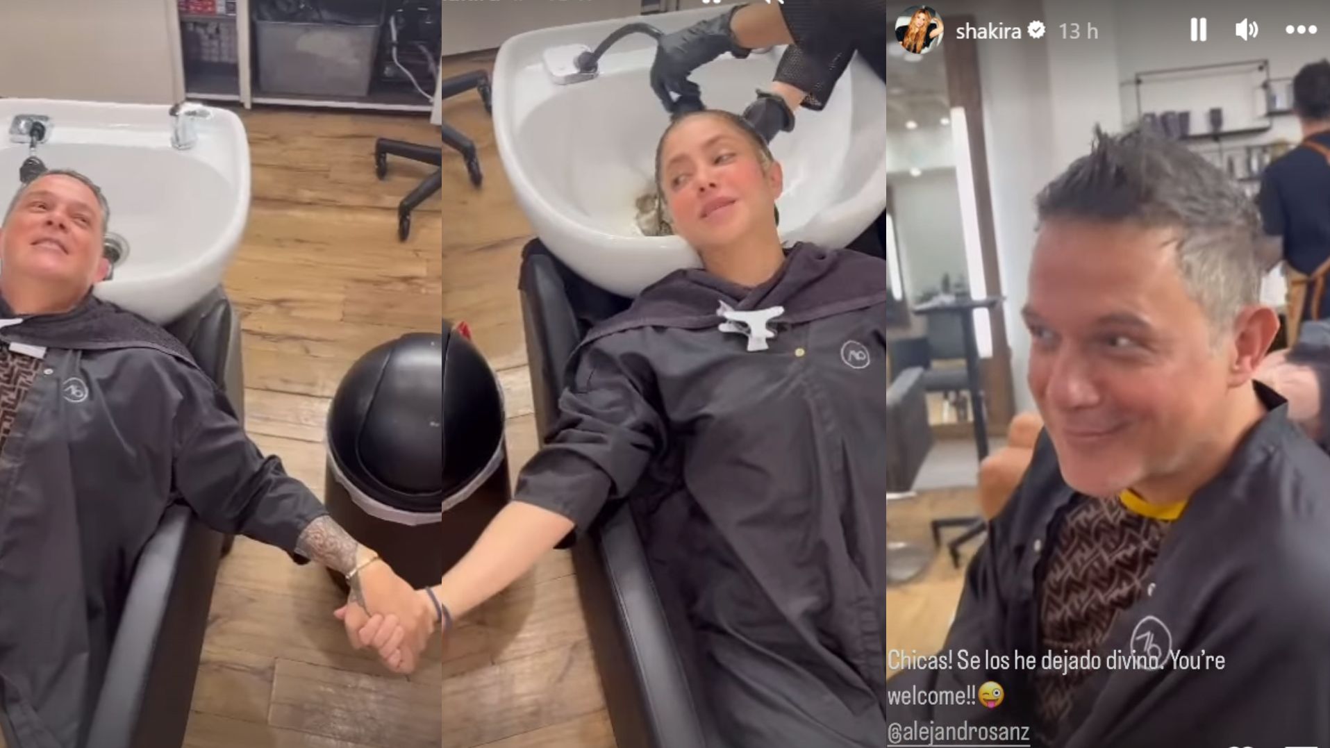 Shakira comparte un divertido momento con Alejandro Sanz en la peluquería.