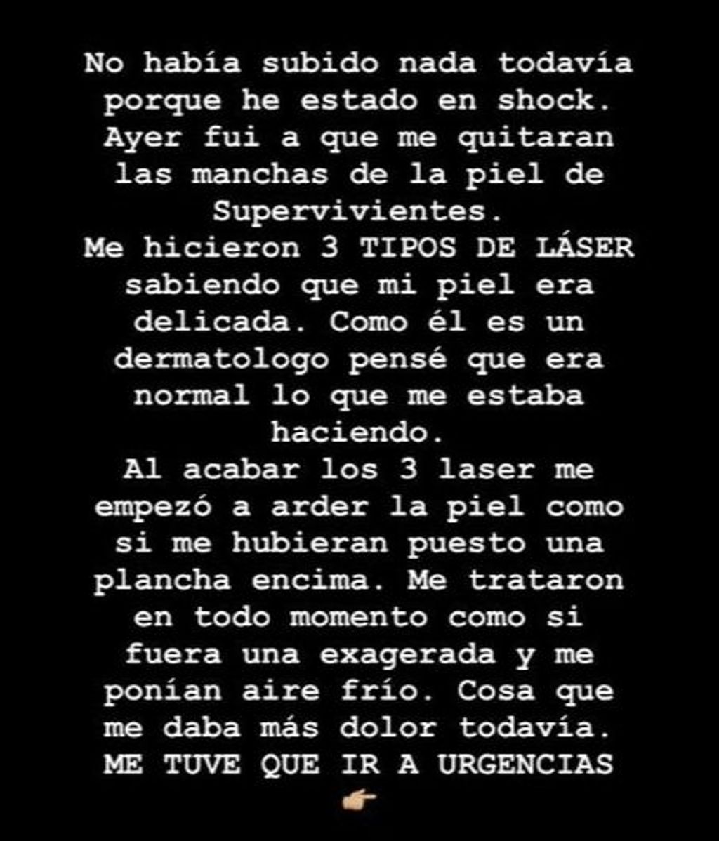 El terrible relato de Adara Molinero tras acudir a urgencias con quemaduras de segundo grado