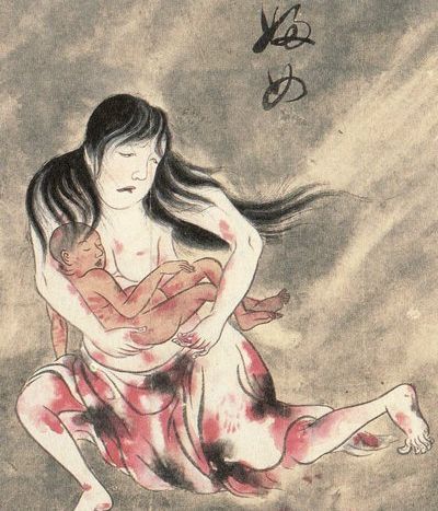 Representación de una ubume por Sawaki Suushi