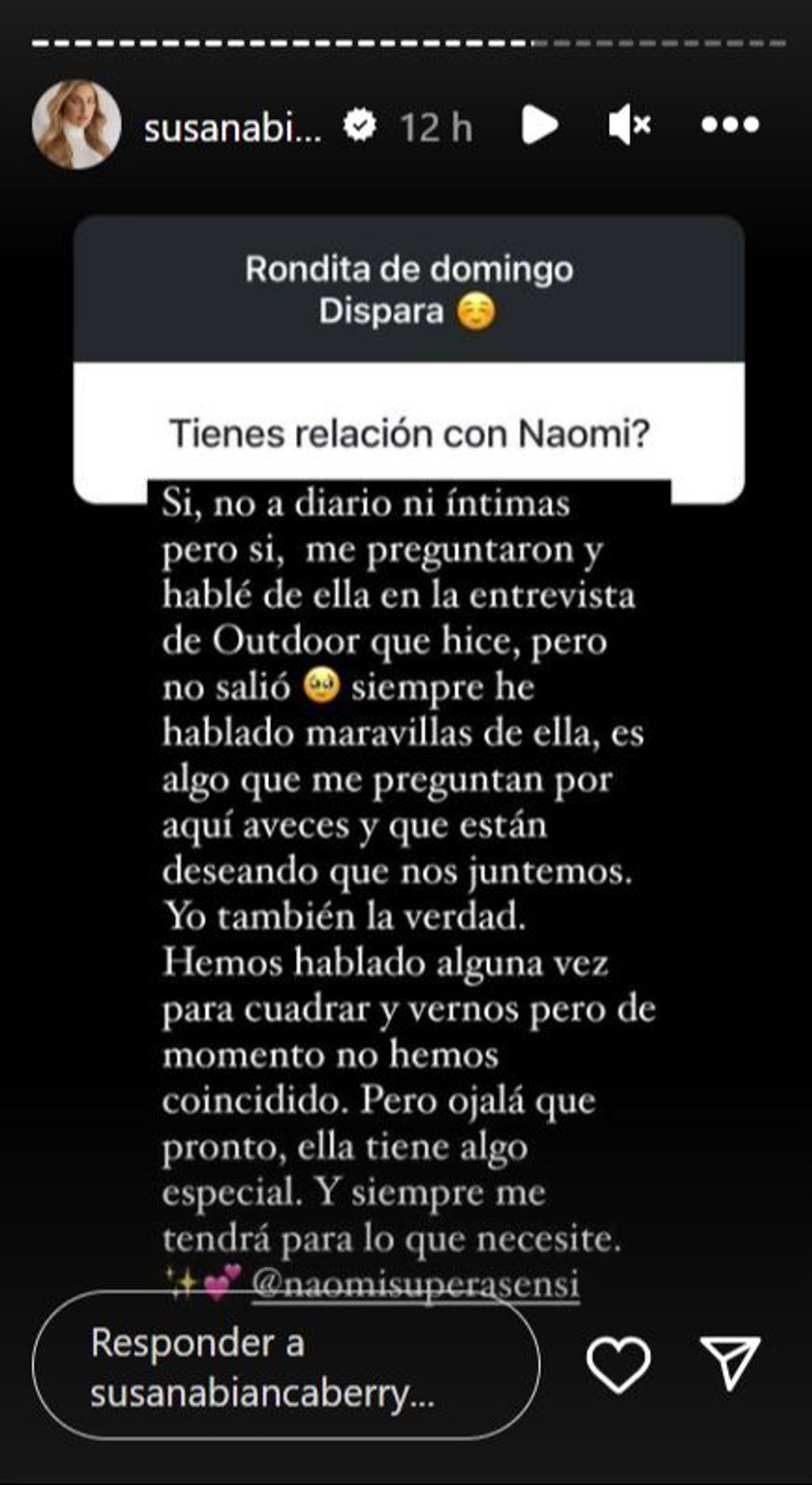 Susana Bianca, sobre su relación con Naomi Asensi