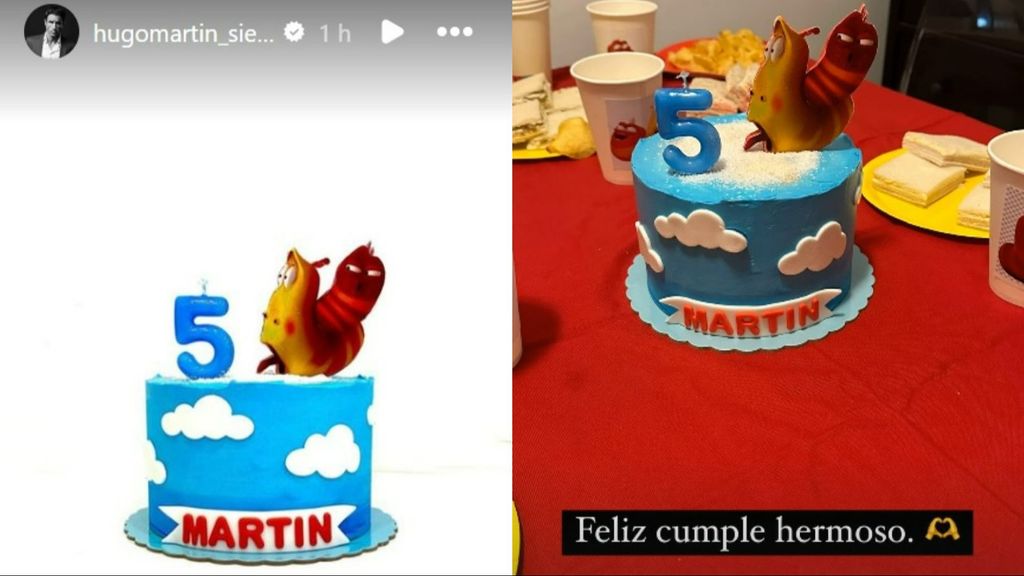 Hugo Sierra muestra la tarta que ha conseguido para el cumpleaños de su hijo Martín