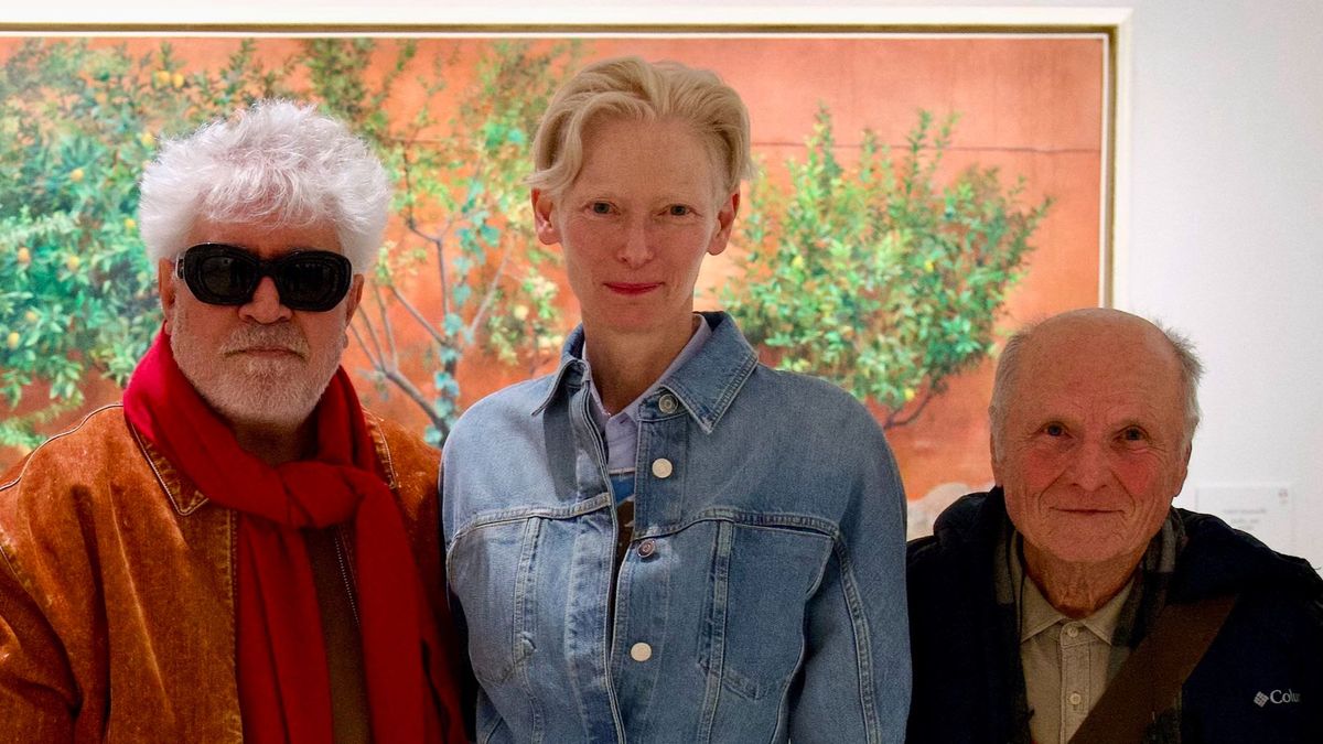 Pedro Almodovar, Tilda Swinton y el pintor Antonio López en el Thyssen.