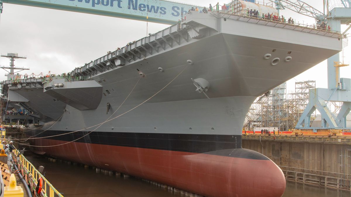 USS John F. Kennedy (CVN 79) in drydock at Newport News Shipbuilding, Virginia (USA) on 29 October 2019 (191029 N BD319 110)