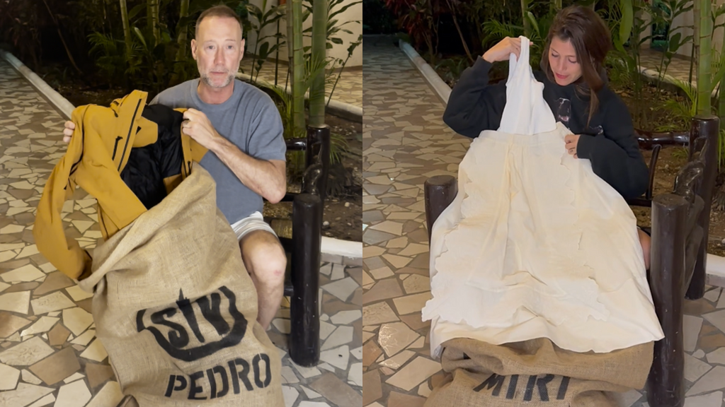 Los contrastes en los sacos de los supervivientes: Pedro García Aguado opta por ropa de deporte y Miri se lleva ¡hasta un vestido!