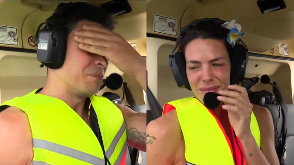 Kiko Jiménez y Laura Matamoros lloran desconsolados antes de su salto en el helicóptero