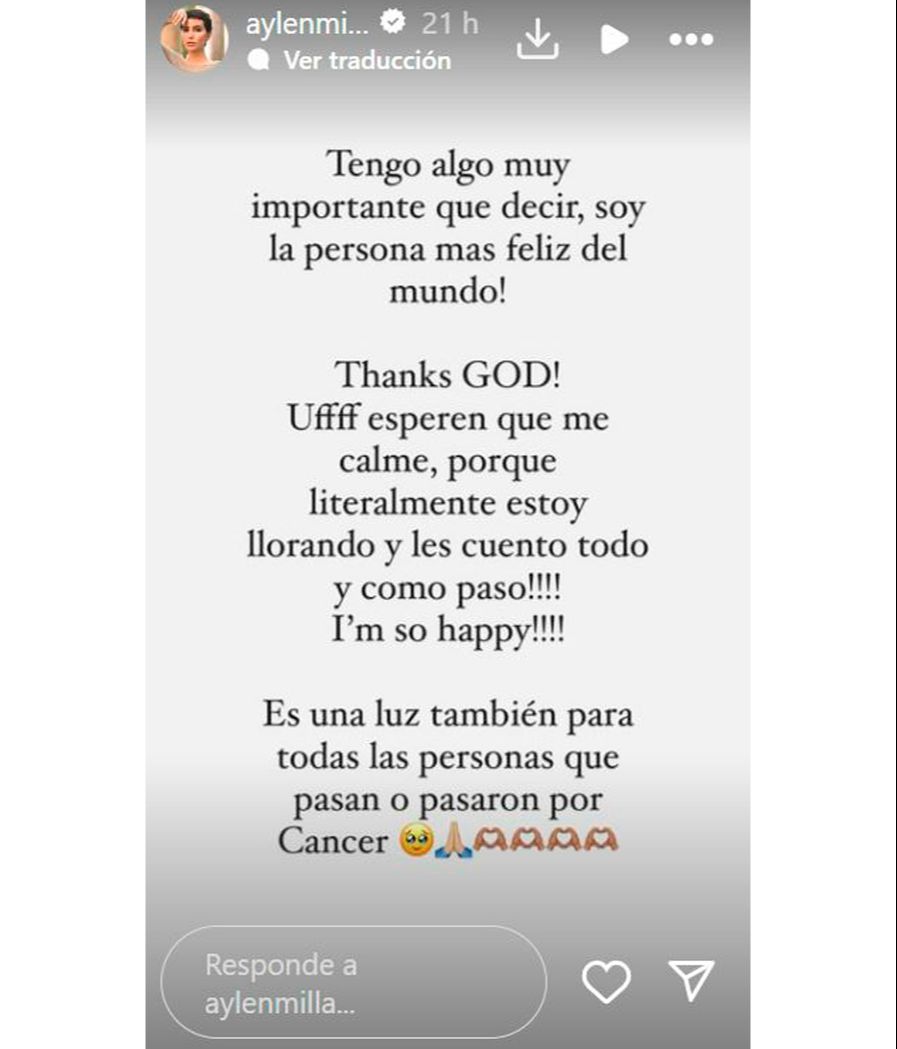 Aylén Milla comunica que tiene una importante noticia que dar a sus seguidores