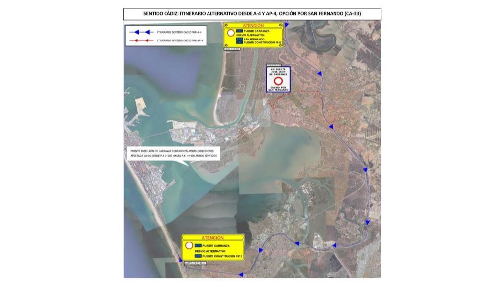 Itinerario sentido Cádiz por San Fernando