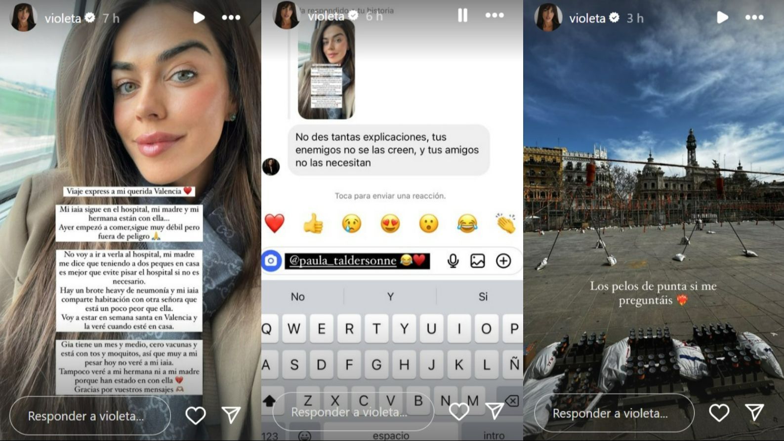 Violeta Mangriñán acude a Valencia a las Fallas, pero no visita a su abuela en el hospital