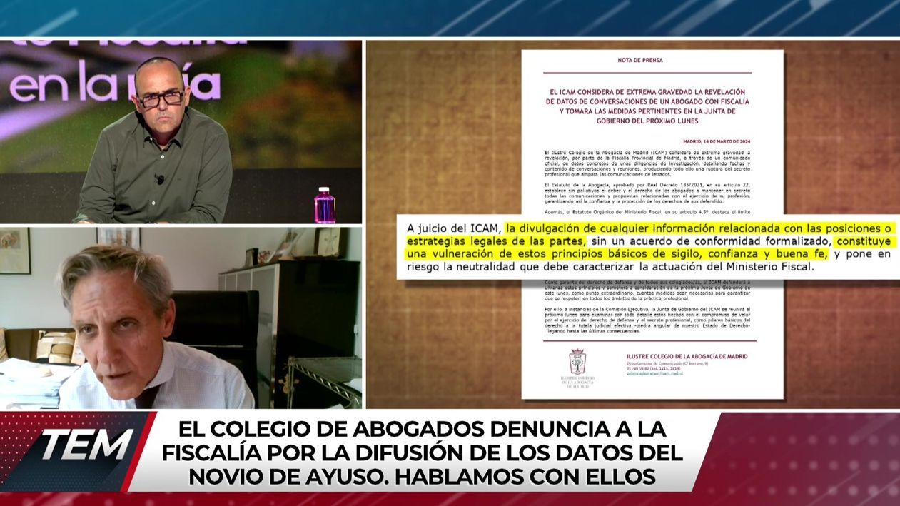 El Colegio de Abogados de Madrid, sobre la denuncia a la Fiscalía por difundir datos del novio de Ayuso: &quot;No hay motivación política&quot;
