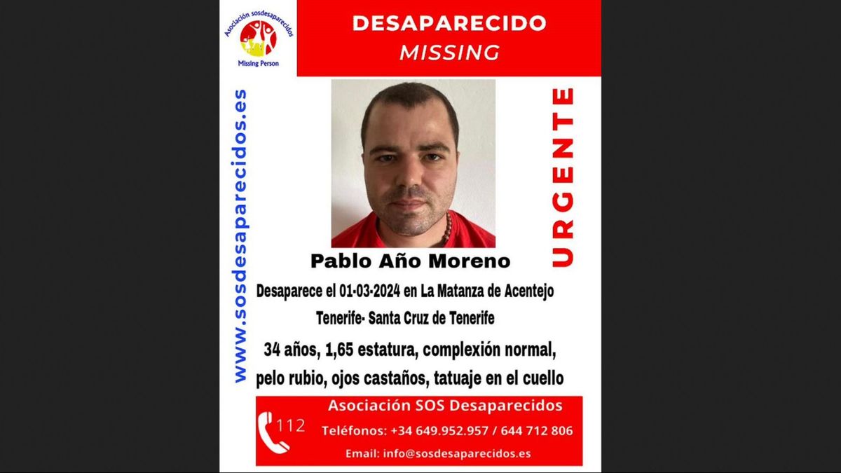 Buscan a Pablo Año Moreno, de 34 años, desaparecido en la localidad tinerfeña de La Matanza de Acentejo