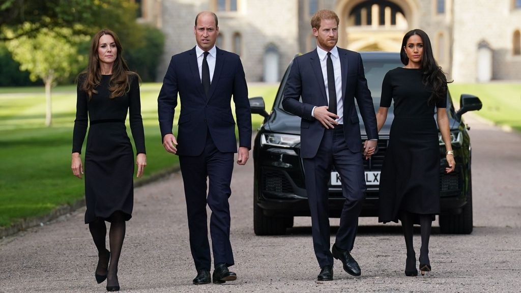 Los príncipes de Gales y los duques de Sussex, en el funeral de la reina Isabel II