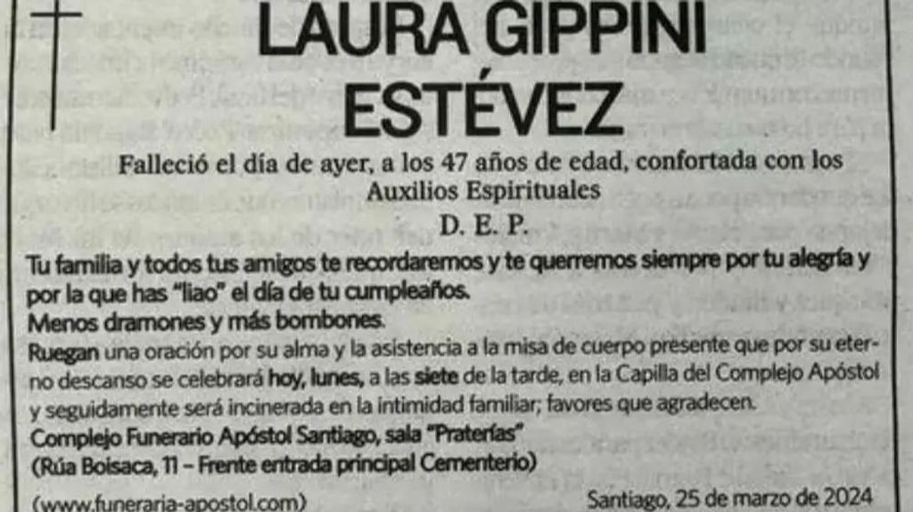 La esquela de Laura Gippini Estévez