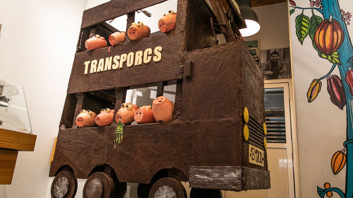 La mona de Pascua más grande de Cataluña: un camión de cerdos de 200 kilos de chocolate