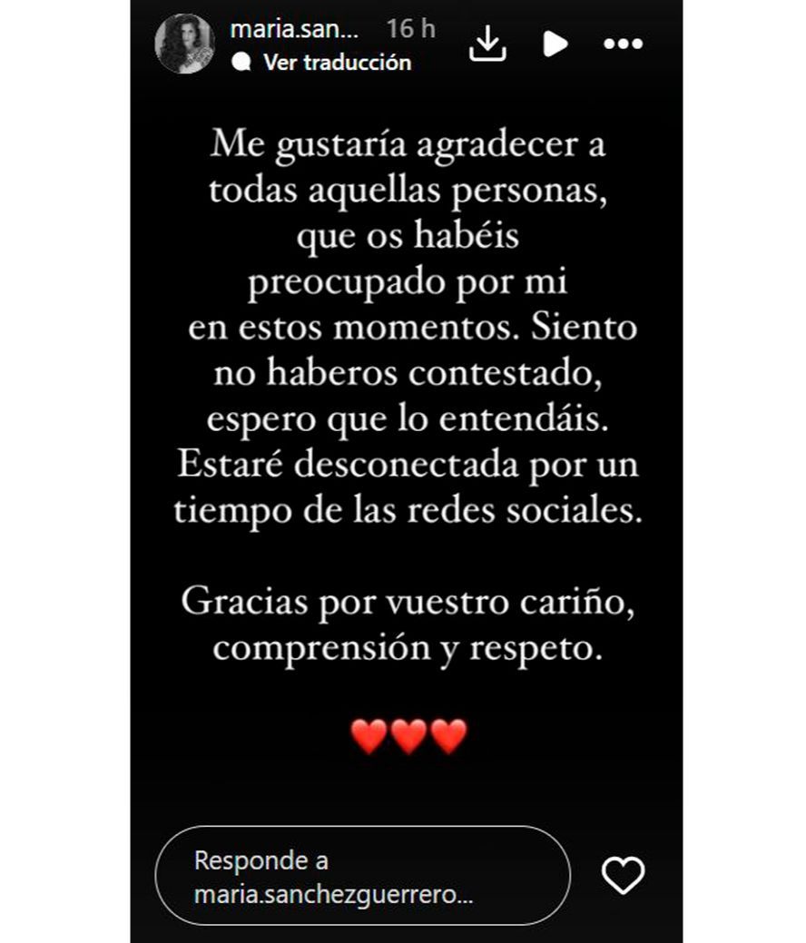 María Sánchez ha roto su silencio tras anunciarse su ruptura con Hugo Pierna