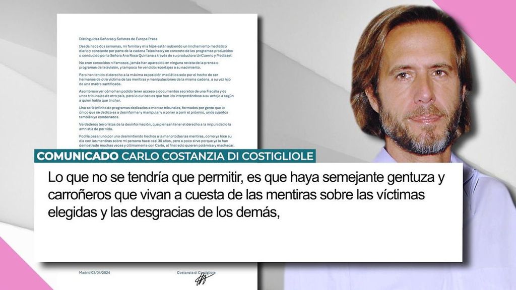 Carlo Costanzia di Costigliole estalla en un comunicado tras la detención de sus hijos: "Están sufriendo un linchamiento mediático"