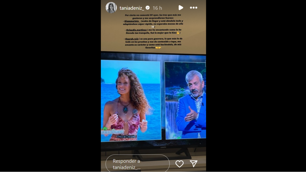 La historia de Instagram de Tania Déniz comentando 'Supervivientes'