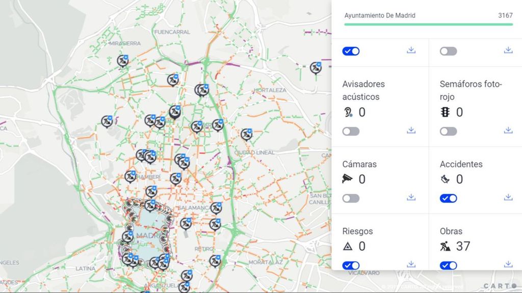 El mapa interactivo que permite consultar todas las cámaras de tráfico de la ciudad de Madrid