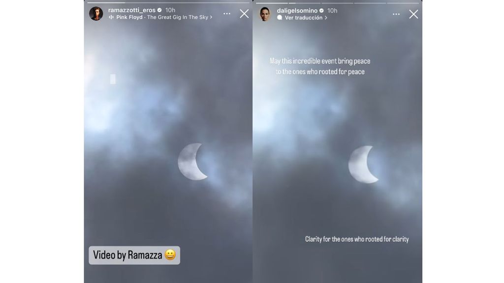 Fotografías procedentes de las historias de Instagram de las cuentas @ramazzotti_eros y @daligelsomino