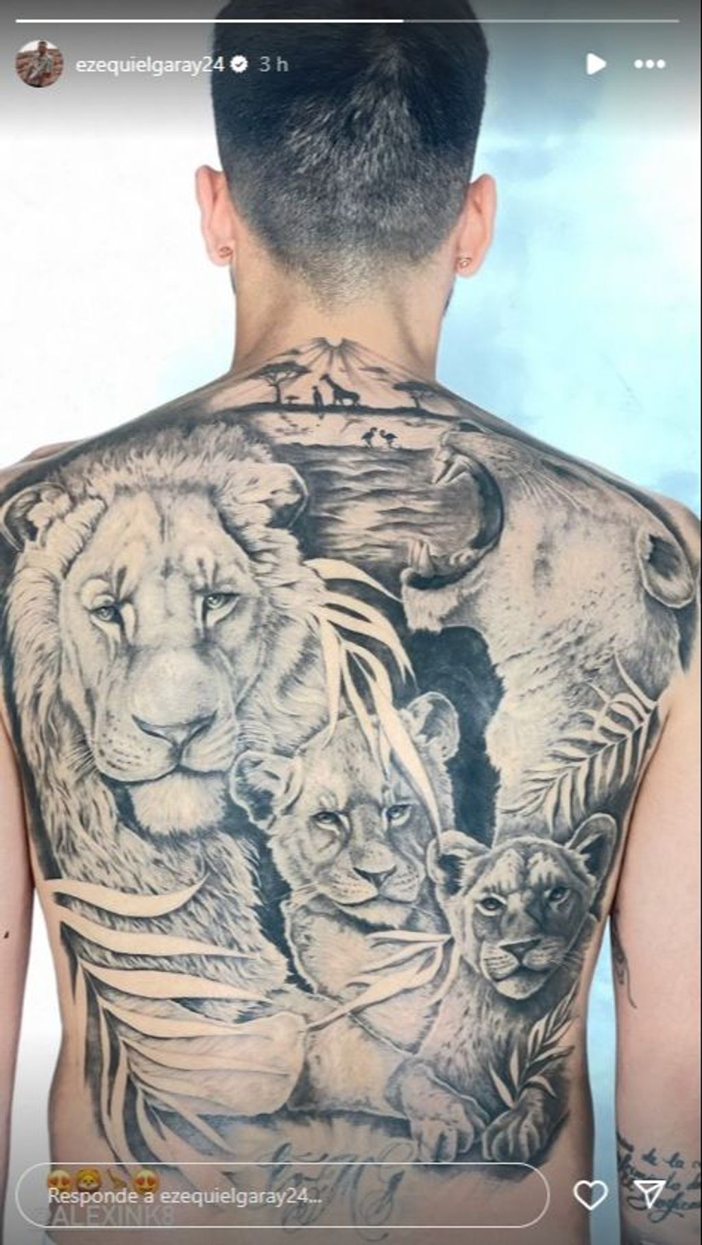 El impresionante nuevo tatuaje de Ezequiel Garay: una familia de leones