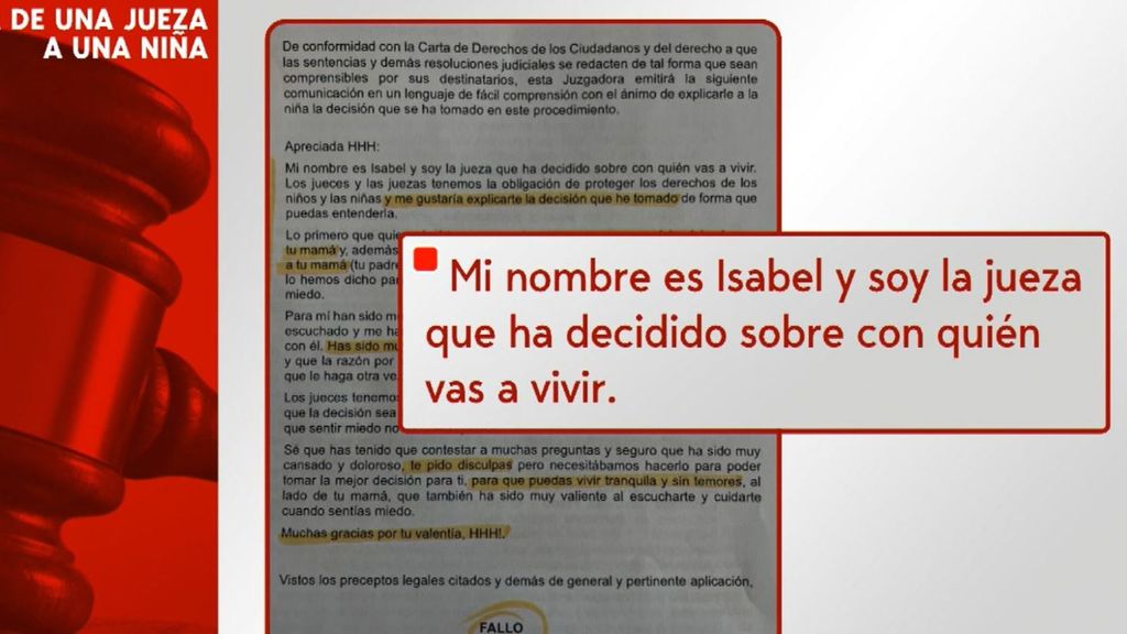 La carta de una jueza de Barcelona a una niña: "No tienes que ver al señor que hizo daño a tu mamá"