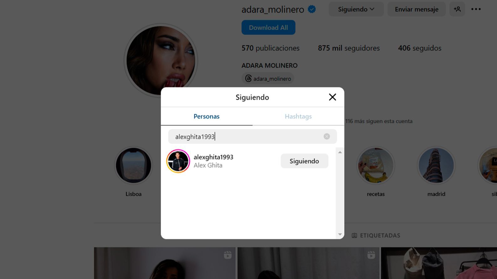 Adara Molinero vuelve a seguir a Álex Ghita en redes sociales