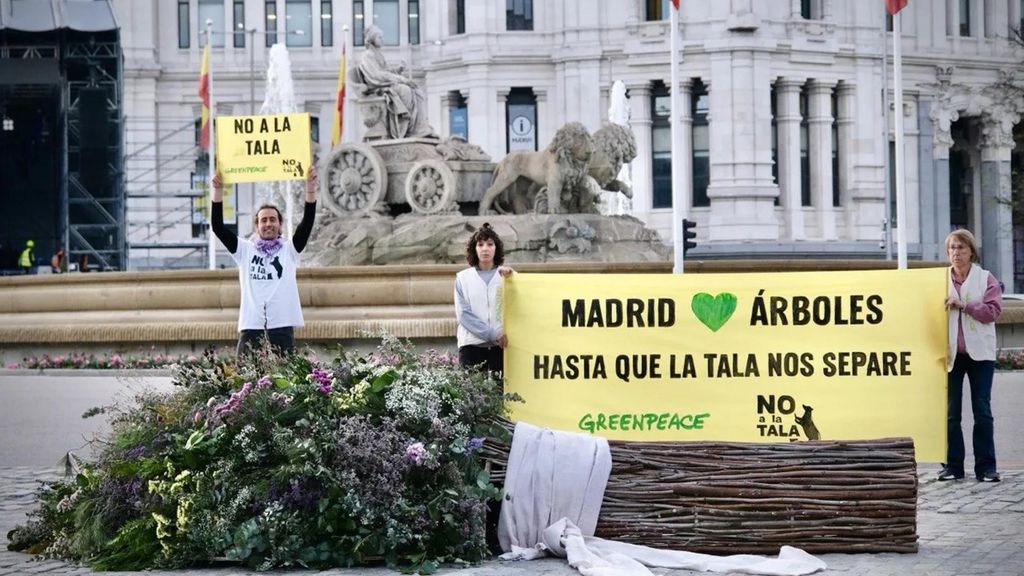 Acción reivindicativa de Greenpeace frente al Palacio de Cibeles