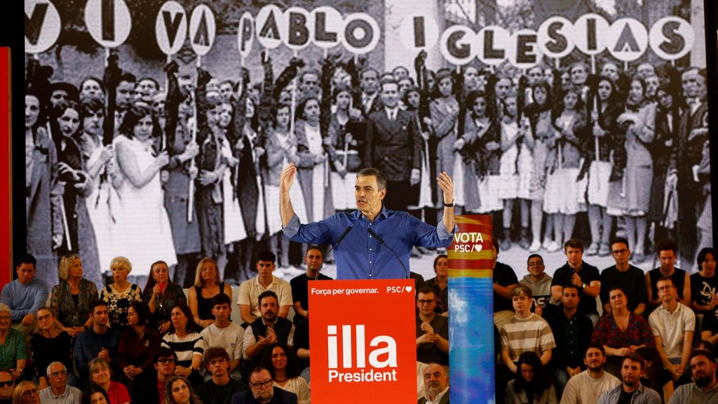 Pedro Sánchez durante un acto de la campaña electoral catalana