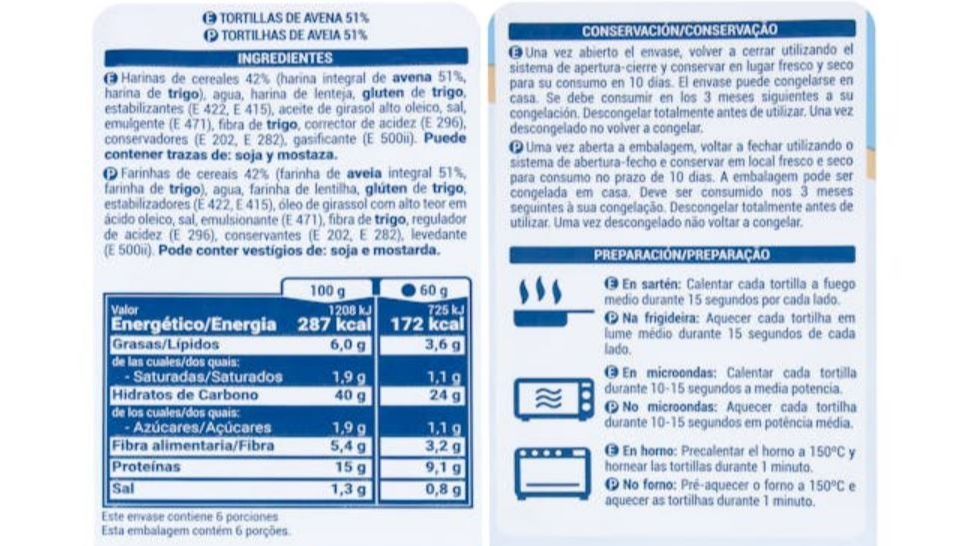 Tortillas de Avena 51%" de Mercadona