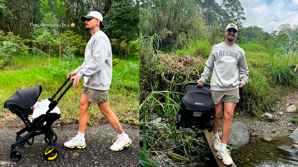Maluma con otro modelo de carrito de bebé