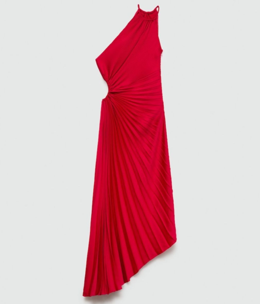 Vestido plisado asimétrico rojo