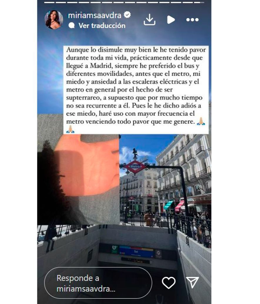 Miriam Saavedra sufre siderodromofobia: la confesión que ha hecho a sus seguidores