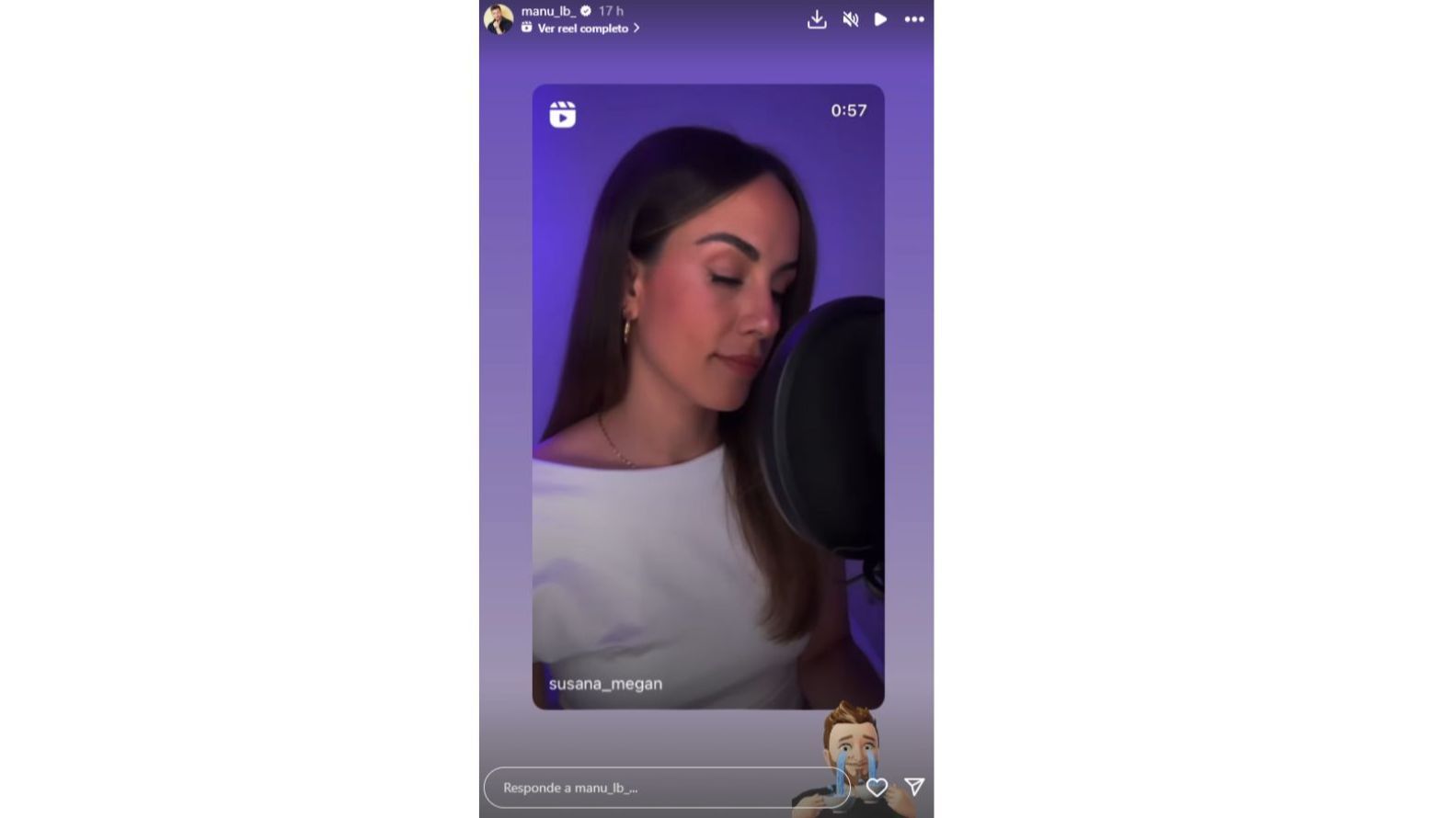 Reacción de Manu Lobardo en stories ante la cover de Susana Megan