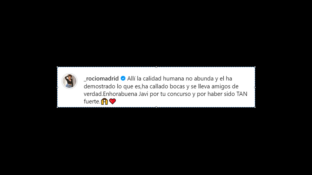 El comentario de Rocío Madrid felicitando a Javier Ungría y criticando al resto de supervivientes