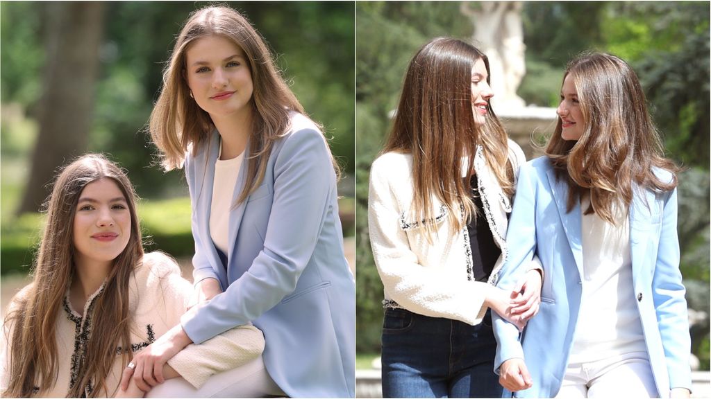 Leonor y Sofía posando juntas por el 20 aniversario de la boda de sus padres