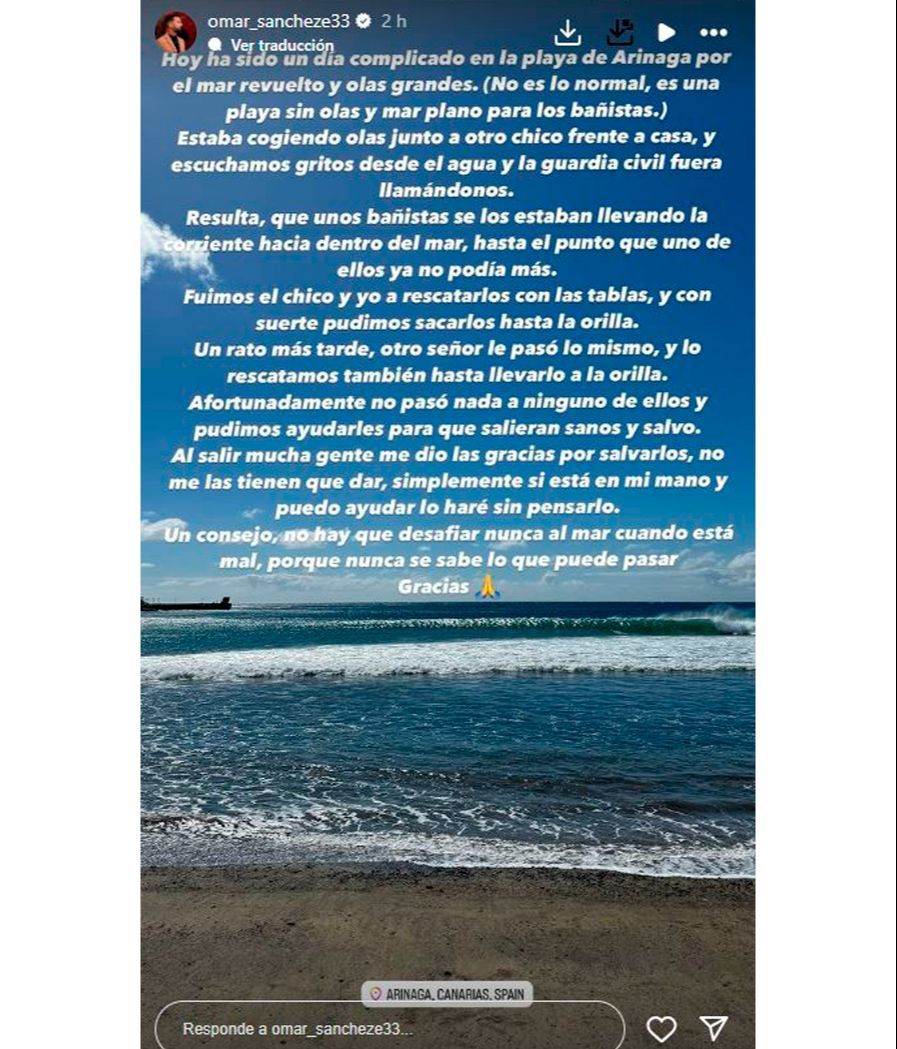 Omar Sánchez ha participado en el rescate de unos bañistas a punto de ahogarse