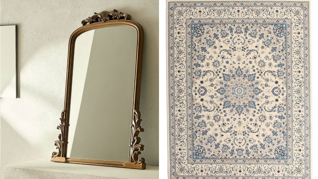 Idea de espejo y alfombra para conseguir un estilo victoriano